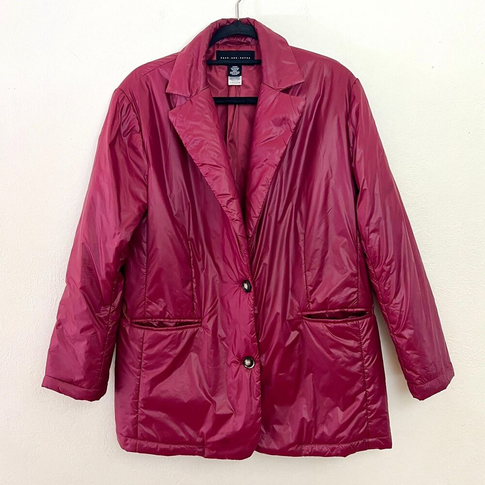 Know One Cares Berry Red Quilted Nylon Puffer Blazer Jacket Sz Small (Runs Big)